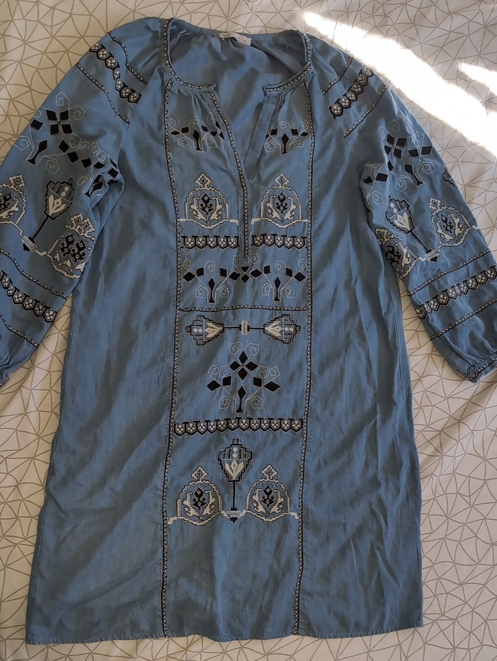 Zara Embroidered Blue Tunic Dress 🌸